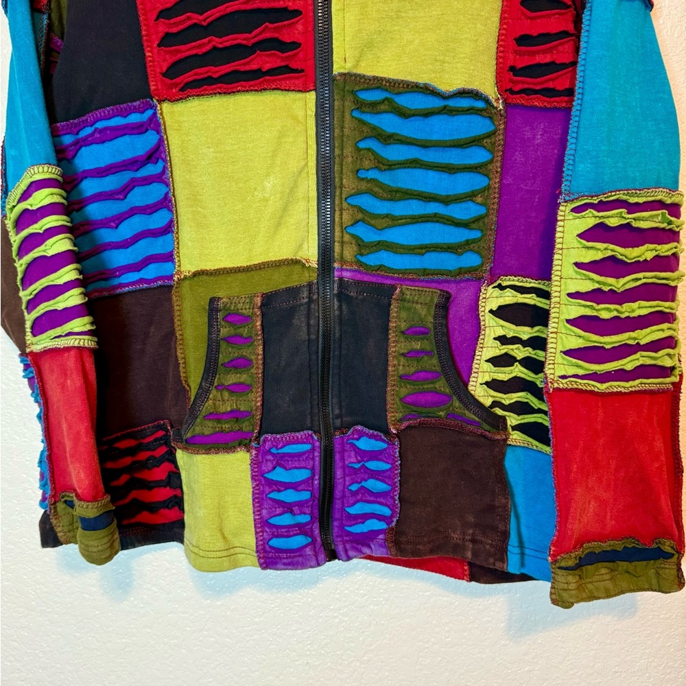 Rising International Boho Patchwork Full Zip Hood… - image 3